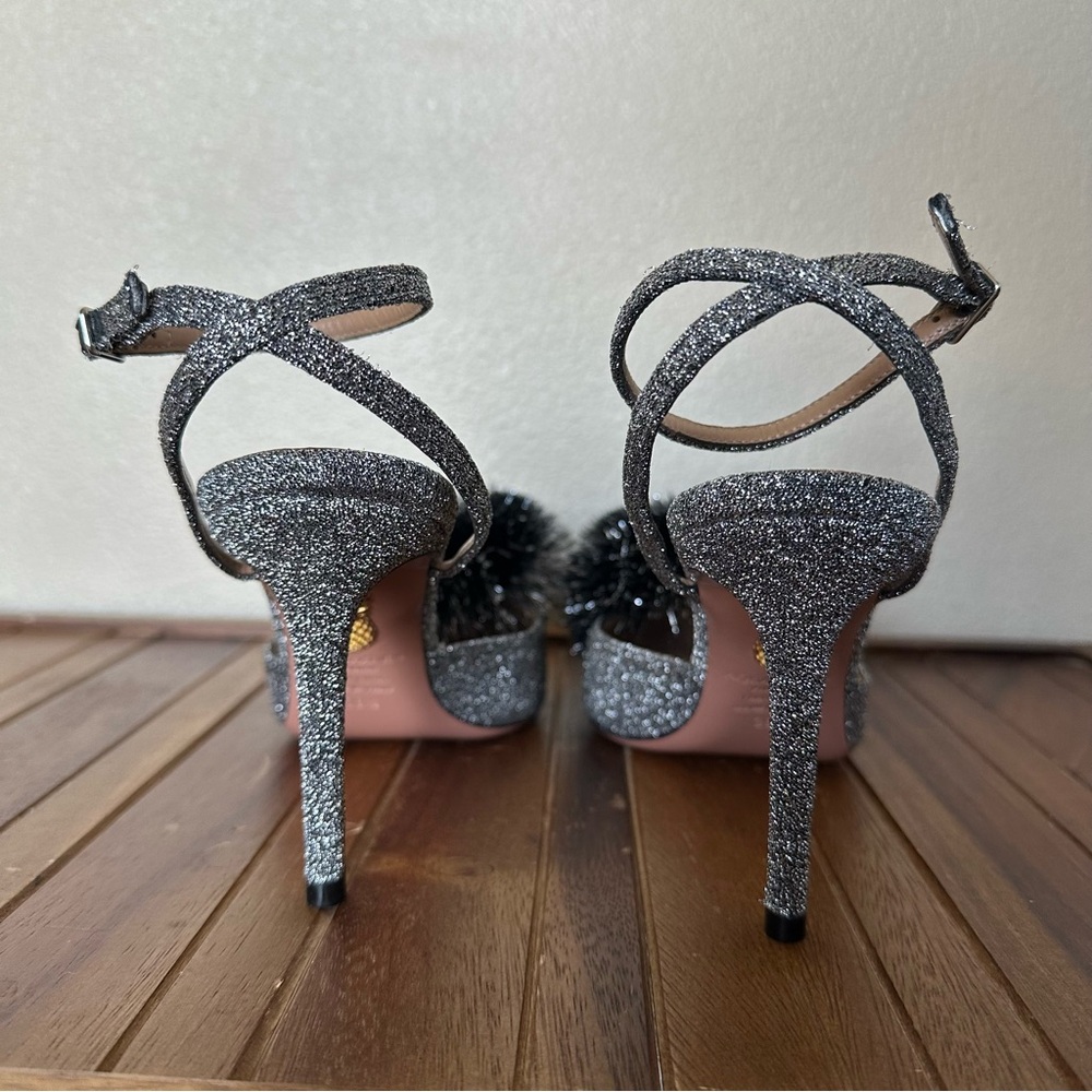 Aquazzura Firenze Silver Sparkly Metallic Powder Puff Slingback 38.5 - Picture 11 of 16